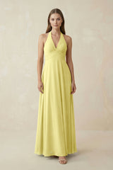 A-Line Pleated Chiffon V-Neck Bridesmaid Dress in Buttercup - KISS BRIDAL BRIDESMAID DRESSES