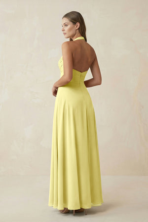 A-Line Pleated Chiffon V-Neck Bridesmaid Dress in Buttercup - SHE IS ME BRIDESMAID DRESSES