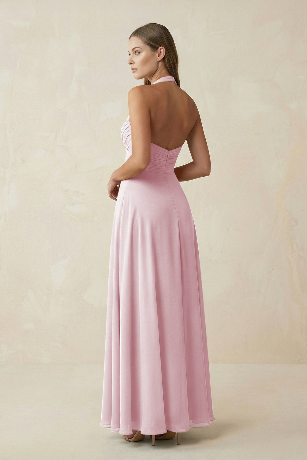 A-Line Pleated Chiffon V-Neck Bridesmaid Dress in Candy Pink - SHE IS ME BRIDESMAID DRESSES