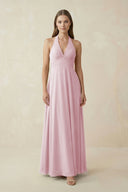 A-Line Pleated Chiffon V-Neck Bridesmaid Dress in Candy Pink - SHE IS ME BRIDESMAID DRESSES