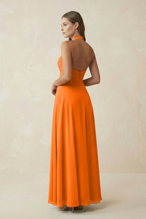 A-Line Pleated Chiffon V-Neck Bridesmaid Dress in Cinnamon - SHE IS ME BRIDESMAID DRESSES