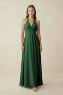 A-Line Pleated Chiffon V-Neck Bridesmaid Dress in Dark Green - SHE IS ME BRIDESMAID DRESSES