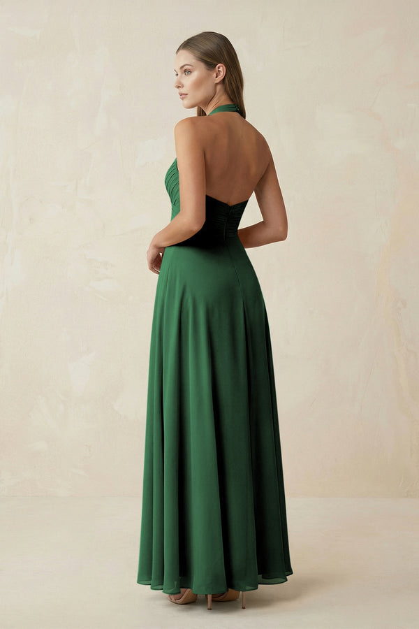 A-Line Pleated Chiffon V-Neck Bridesmaid Dress in Dark Green - SHE IS ME BRIDESMAID DRESSES
