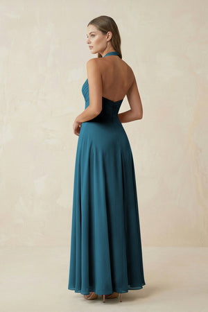 A-Line Pleated Chiffon V-Neck Bridesmaid Dress in Dark Teal - SHE IS ME BRIDESMAID DRESSES