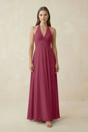 A-Line Pleated Chiffon V-Neck Bridesmaid Dress in Desert Rose - SHE IS ME BRIDESMAID DRESSES