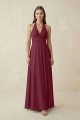 A-Line Pleated Chiffon V-Neck Bridesmaid Dress in Desert Rose | KISSBRIDAL