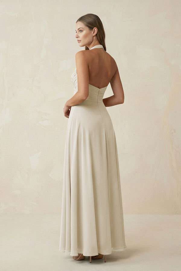 A-Line Pleated Chiffon V-Neck Bridesmaid Dress in Dove Gray - SHE IS ME BRIDESMAID DRESSES
