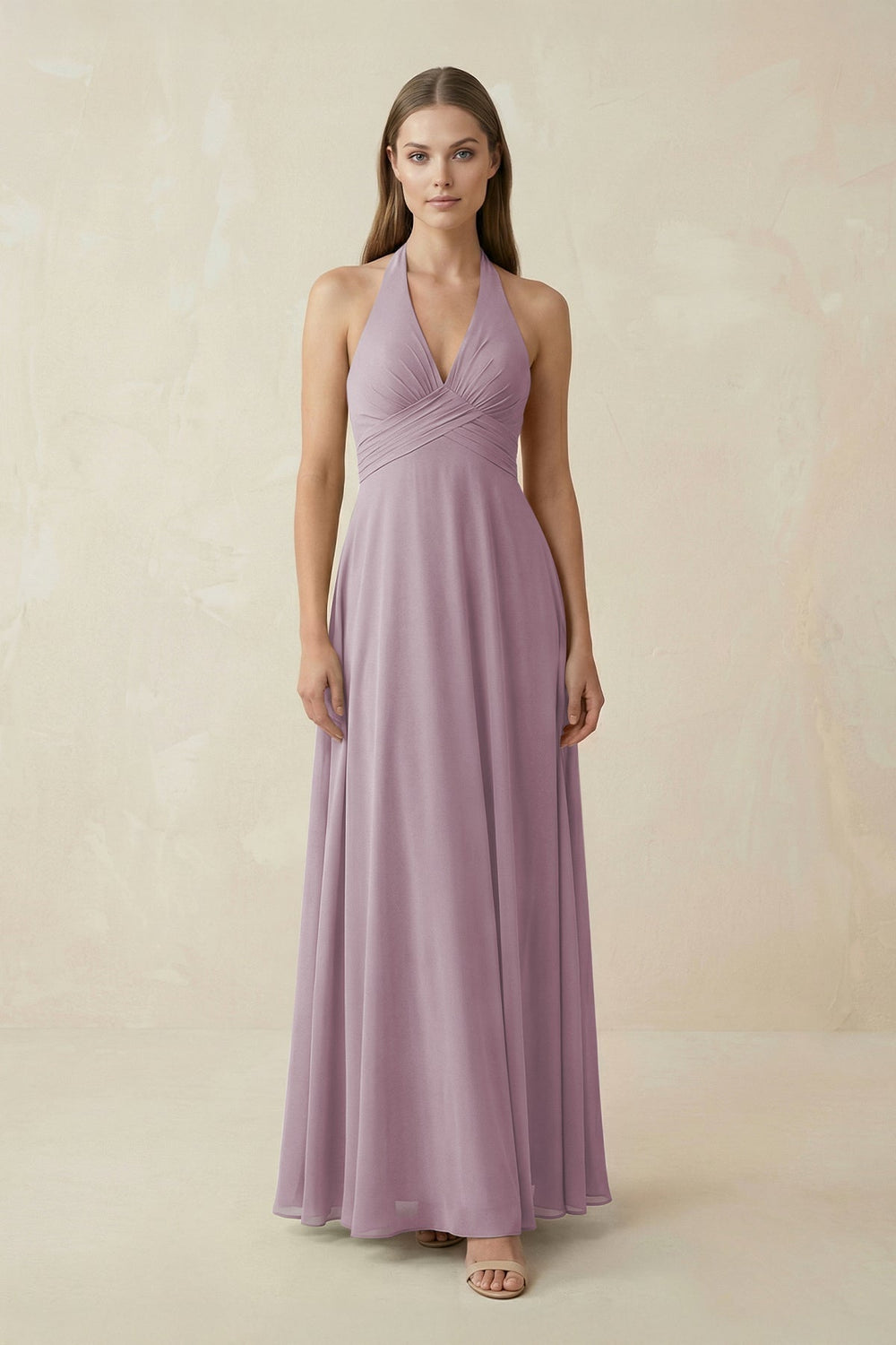A-Line Pleated Chiffon V-Neck Bridesmaid Dress in Dusk - KISS BRIDAL BRIDESMAID DRESSES
