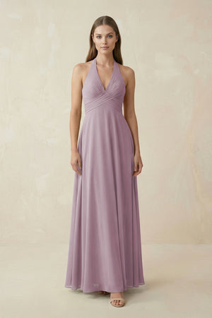 A-Line Pleated Chiffon V-Neck Bridesmaid Dress in Dusk - SHE IS ME BRIDESMAID DRESSES