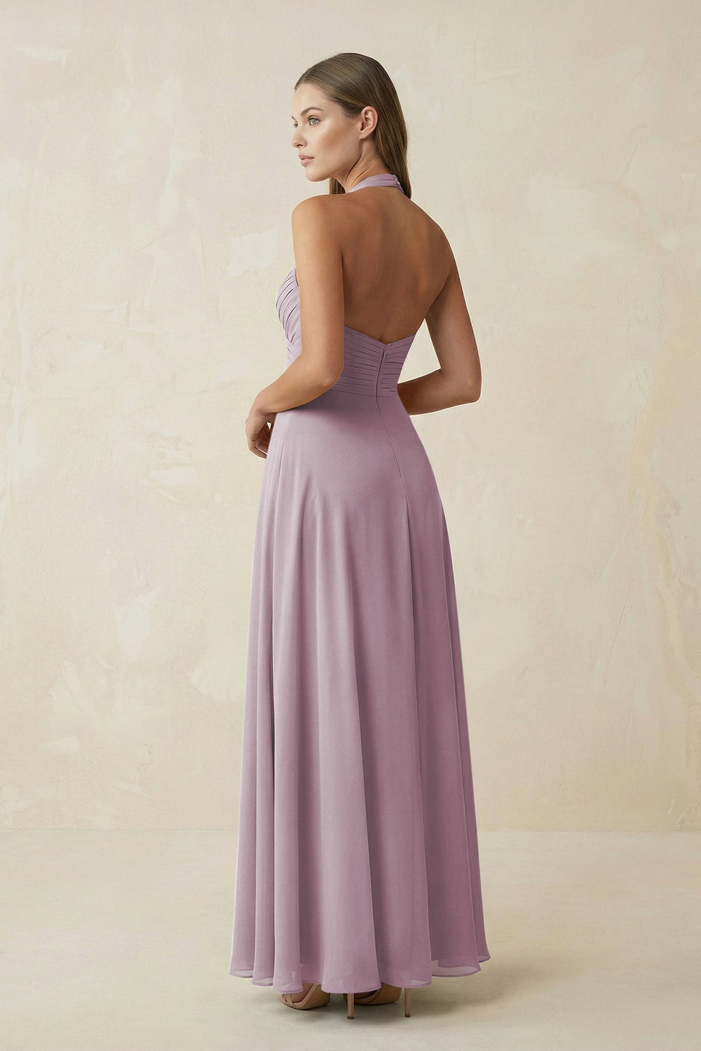 A-Line Pleated Chiffon V-Neck Bridesmaid Dress in Dusk - KISS BRIDAL BRIDESMAID DRESSES