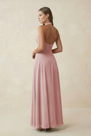 A-Line Pleated Chiffon V-Neck Bridesmaid Dress in Dusty Rose - SHE IS ME BRIDESMAID DRESSES