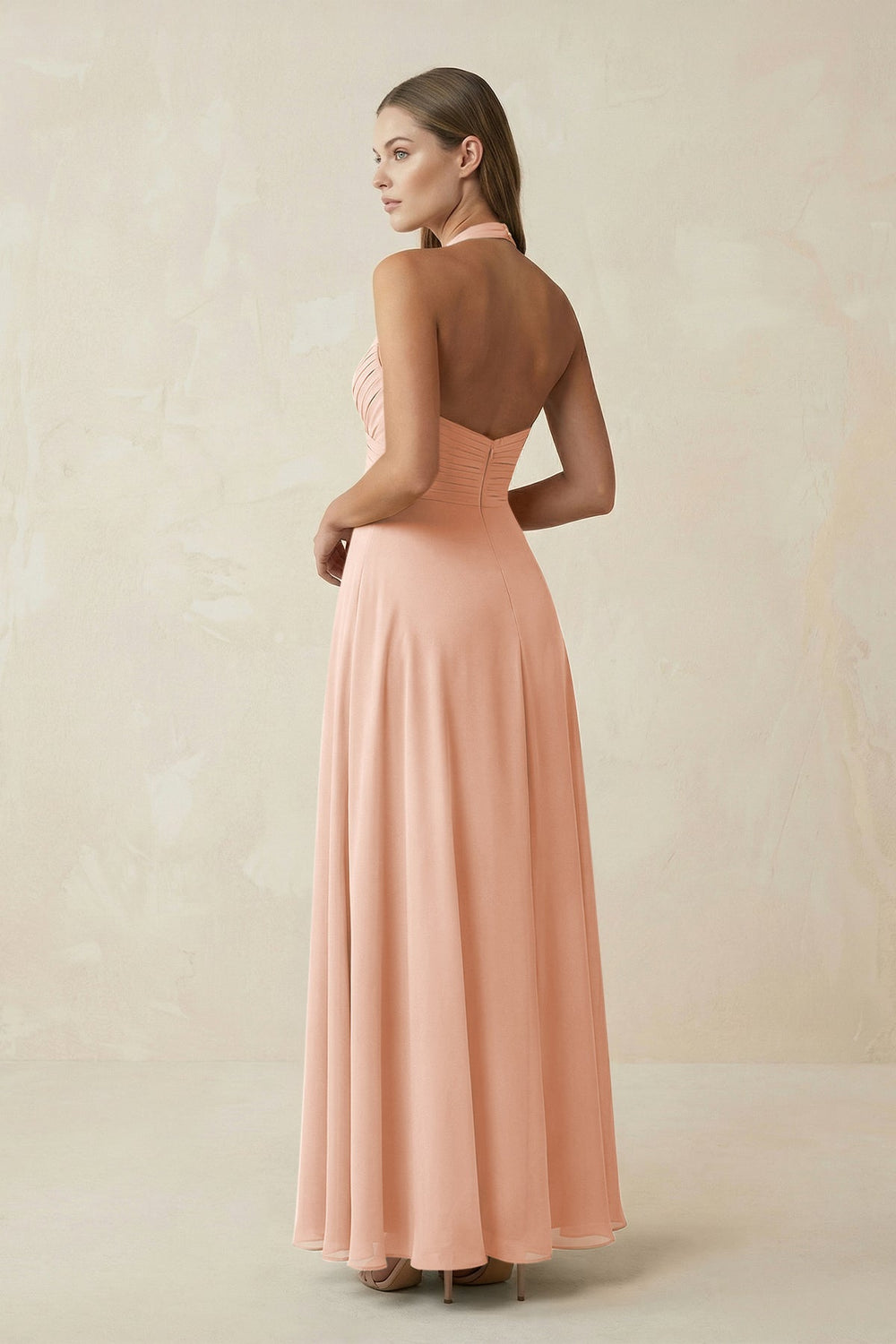 A-Line Pleated Chiffon V-Neck Bridesmaid Dress in English Rose - SHE IS ME BRIDESMAID DRESSES