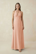 A-Line Pleated Chiffon V-Neck Bridesmaid Dress in English Rose - SHE IS ME BRIDESMAID DRESSES