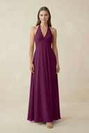 A-Line Pleated Chiffon V-Neck Bridesmaid Dress in Fig - SHE IS ME BRIDESMAID DRESSES