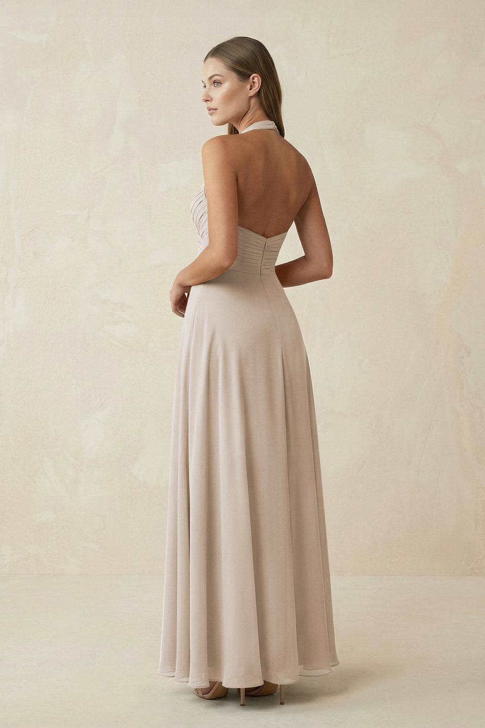 A-Line Pleated Chiffon V-Neck Bridesmaid Dress in Frost - SHE IS ME BRIDESMAID DRESSES