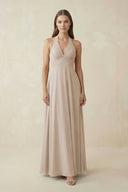 A-Line Pleated Chiffon V-Neck Bridesmaid Dress in Frost - SHE IS ME BRIDESMAID DRESSES