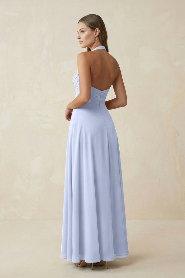 A-Line Pleated Chiffon V-Neck Bridesmaid Dress in Ice - SHE IS ME BRIDESMAID DRESSES
