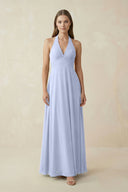 A-Line Pleated Chiffon V-Neck Bridesmaid Dress in Ice - SHE IS ME BRIDESMAID DRESSES