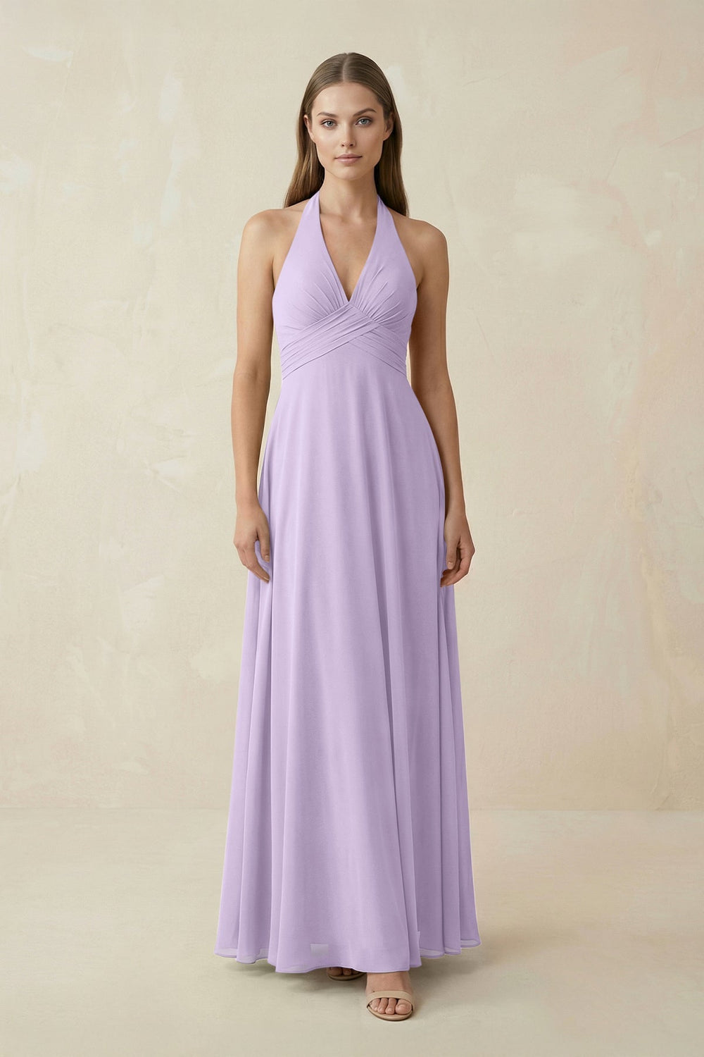 A-Line Pleated Chiffon V-Neck Bridesmaid Dress in Lavender - KISS BRIDAL BRIDESMAID DRESSES
