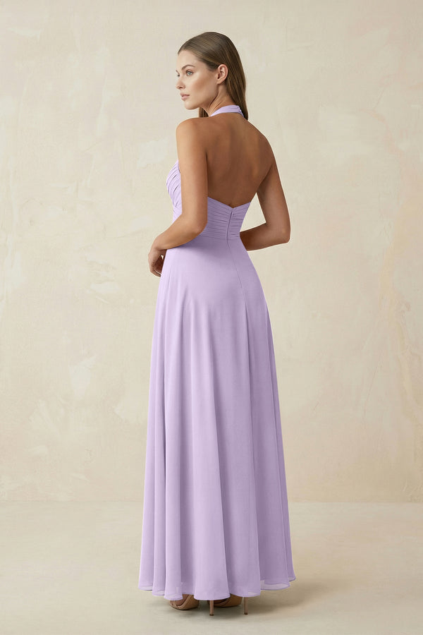 A-Line Pleated Chiffon V-Neck Bridesmaid Dress in Lavender - SHE IS ME BRIDESMAID DRESSES