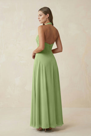 A-Line Pleated Chiffon V-Neck Bridesmaid Dress in Matcha - SHE IS ME BRIDESMAID DRESSES