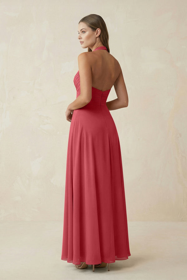 A-Line Pleated Chiffon V-Neck Bridesmaid Dress in Merlot - SHE IS ME BRIDESMAID DRESSES