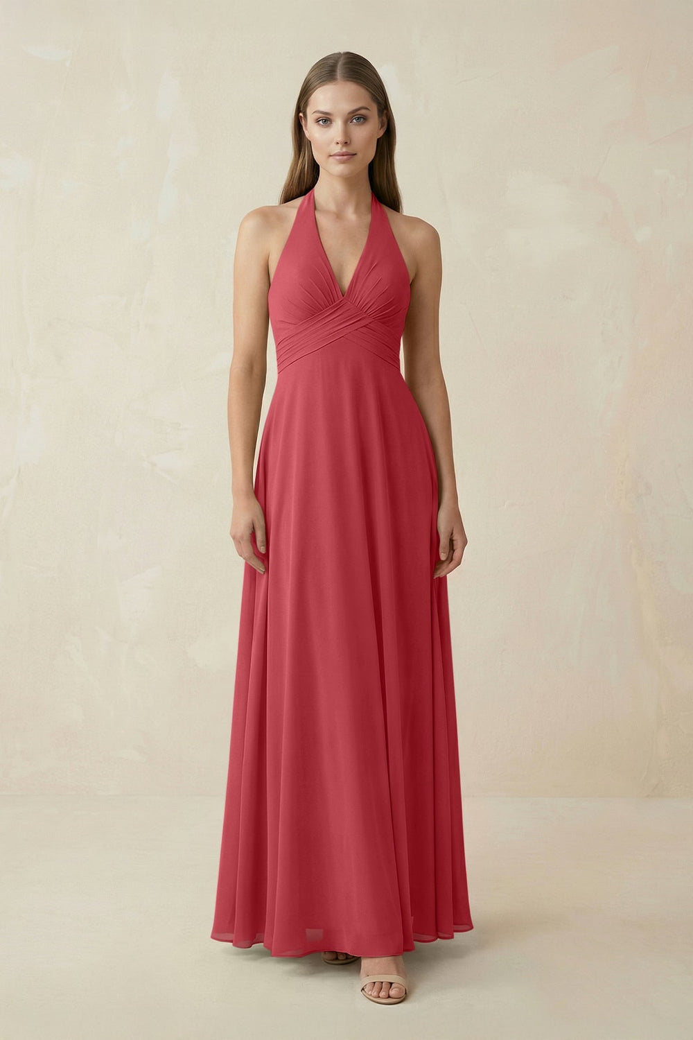 A-Line Pleated Chiffon V-Neck Bridesmaid Dress in Merlot - SHE IS ME BRIDESMAID DRESSES