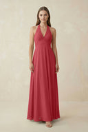 A-Line Pleated Chiffon V-Neck Bridesmaid Dress in Merlot - SHE IS ME BRIDESMAID DRESSES