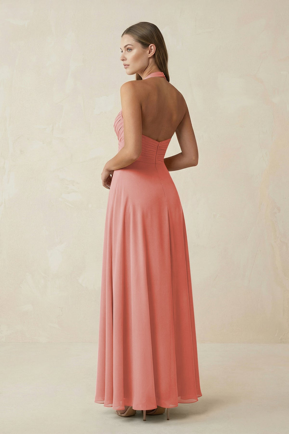 A-Line Pleated Chiffon V-Neck Bridesmaid Dress in Mulberry - SHE IS ME BRIDESMAID DRESSES