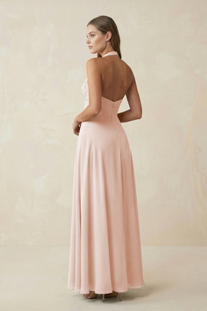 A-Line Pleated Chiffon V-Neck Bridesmaid Dress in Pale Blush - SHE IS ME BRIDESMAID DRESSES