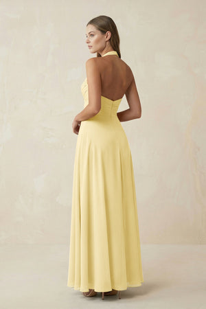 A-Line Pleated Chiffon V-Neck Bridesmaid Dress in Pastel Yellow - SHE IS ME BRIDESMAID DRESSES