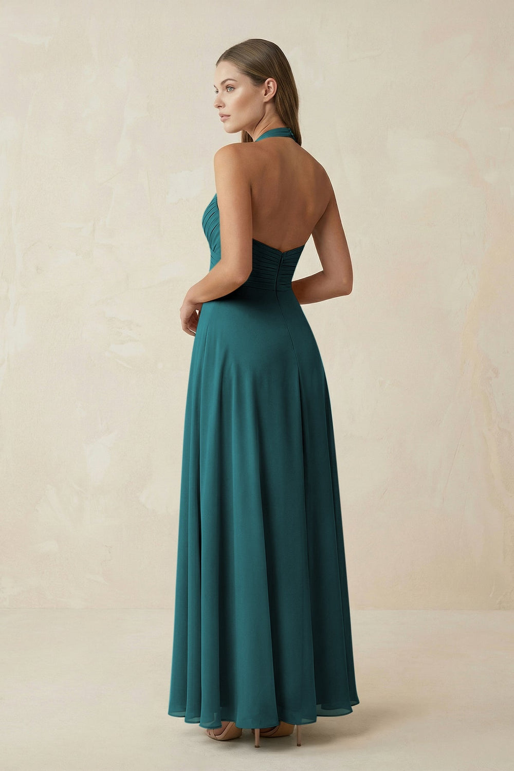 A-Line Pleated Chiffon V-Neck Bridesmaid Dress in Pine - KISS BRIDAL BRIDESMAID DRESSES