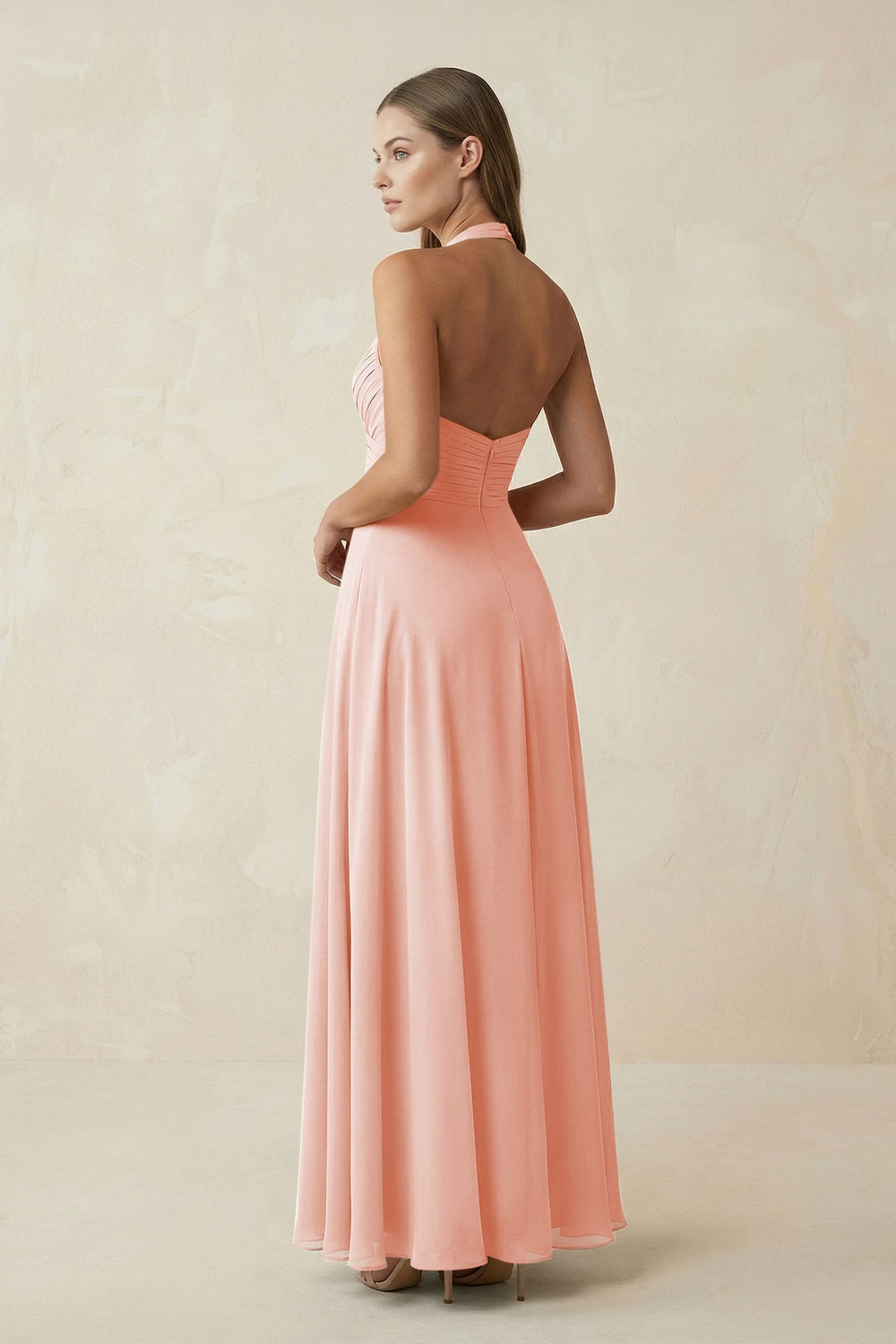 A-Line Pleated Chiffon V-Neck Bridesmaid Dress in Rose Petal - SHE IS ME BRIDESMAID DRESSES