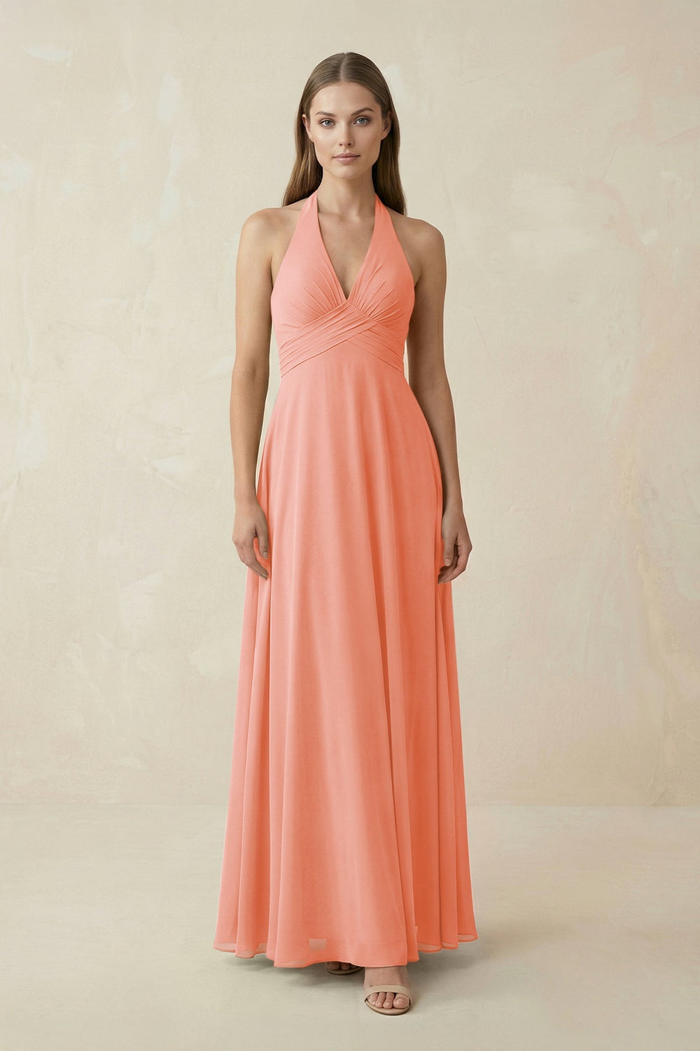A-Line Pleated Chiffon V-Neck Bridesmaid Dress in Rosette - KISS BRIDAL BRIDESMAID DRESSES