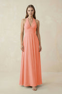 A-Line Pleated Chiffon V-Neck Bridesmaid Dress in Rosette - SHE IS ME BRIDESMAID DRESSES
