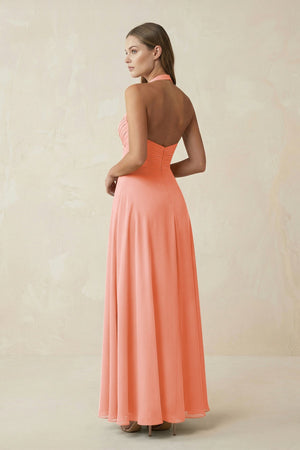 A-Line Pleated Chiffon V-Neck Bridesmaid Dress in Rosette - SHE IS ME BRIDESMAID DRESSES