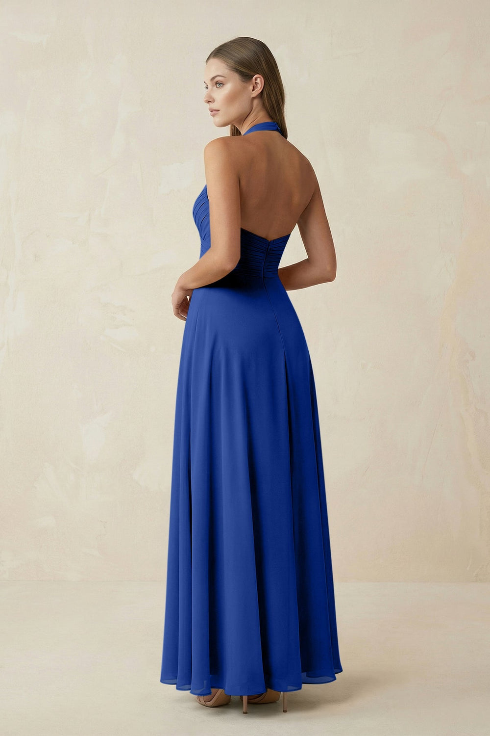 A-Line Pleated Chiffon V-Neck Bridesmaid Dress in Royal Blue - KISS BRIDAL BRIDESMAID DRESSES