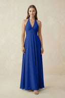 A-Line Pleated Chiffon V-Neck Bridesmaid Dress in Royal Blue - SHE IS ME BRIDESMAID DRESSES