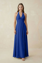A-Line Pleated Chiffon V-Neck Bridesmaid Dress in Royal Blue - KISS BRIDAL BRIDESMAID DRESSES