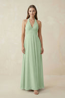 A-Line Pleated Chiffon V-Neck Bridesmaid Dress in Sage - SHE IS ME BRIDESMAID DRESSES