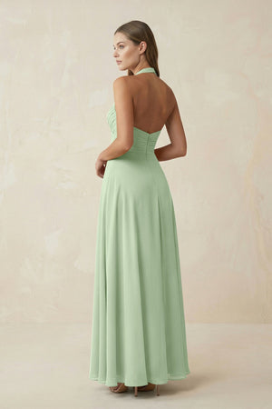 A-Line Pleated Chiffon V-Neck Bridesmaid Dress in Sage - SHE IS ME BRIDESMAID DRESSES