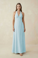 A-Line Pleated Chiffon V-Neck Bridesmaid Dress in Sky Blue - SHE IS ME BRIDESMAID DRESSES