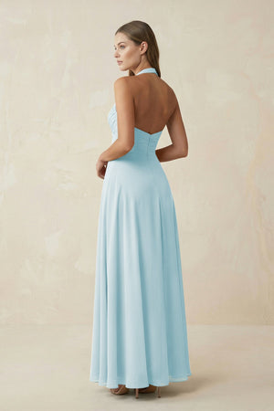 A-Line Pleated Chiffon V-Neck Bridesmaid Dress in Sky Blue - SHE IS ME BRIDESMAID DRESSES