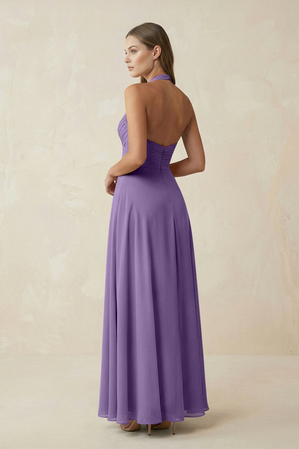A-Line Pleated Chiffon V-Neck Bridesmaid Dress in Tahiti - KISS BRIDAL BRIDESMAID DRESSES