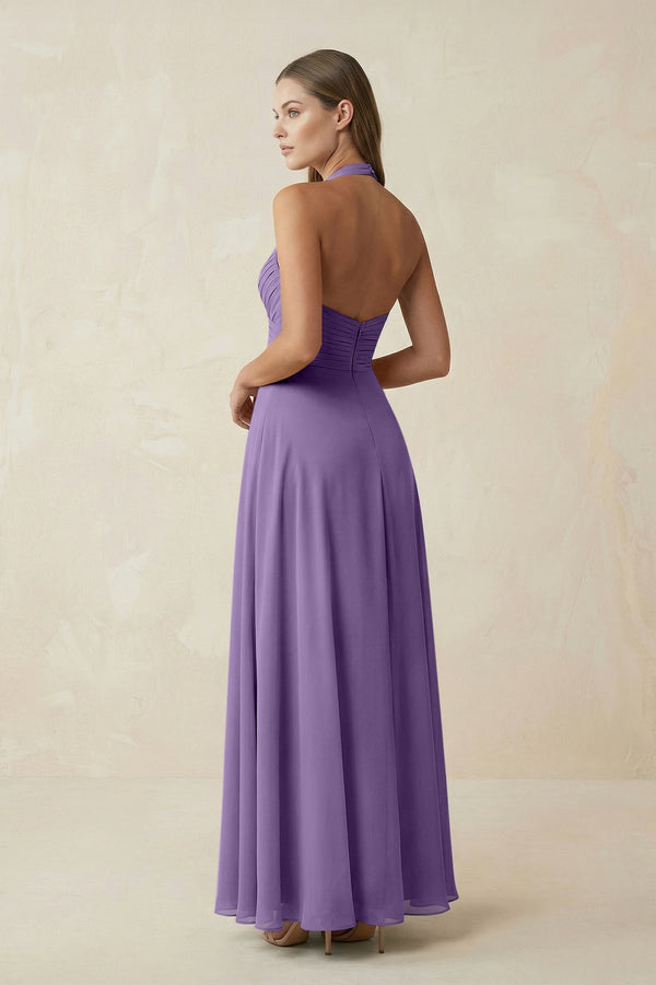 A-Line Pleated Chiffon V-Neck Bridesmaid Dress in Tahiti - SHE IS ME BRIDESMAID DRESSES