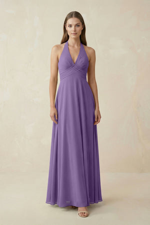 A-Line Pleated Chiffon V-Neck Bridesmaid Dress in Tahiti - SHE IS ME BRIDESMAID DRESSES