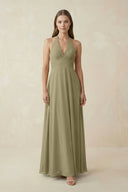 A-Line Pleated Chiffon V-Neck Bridesmaid Dress in Thyme - SHE IS ME BRIDESMAID DRESSES