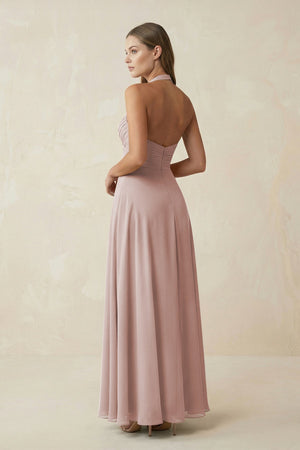 A-Line Pleated Chiffon V-Neck Bridesmaid Dress in Toffee - SHE IS ME BRIDESMAID DRESSES