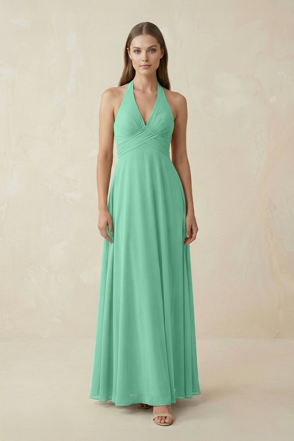 A-Line Pleated Chiffon V-Neck Bridesmaid Dress in Turquoise - KISS BRIDAL BRIDESMAID DRESSES