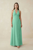A-Line Pleated Chiffon V-Neck Bridesmaid Dress in Turquoise - SHE IS ME BRIDESMAID DRESSES